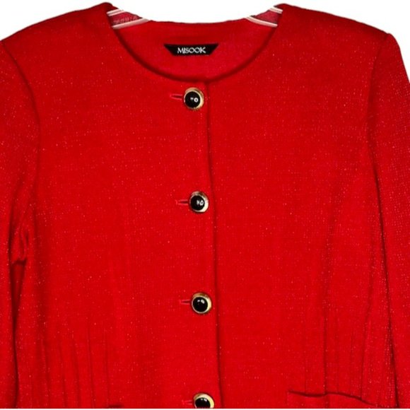 Misook Sparkly Mid-Hip Knit Blazer Pockets - Red - XL* - Picture 3 of 10